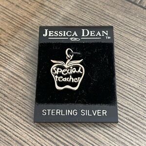 Vintage Jessica Dean Sterling Silver Apple Shaped Special Teacher Charm, New